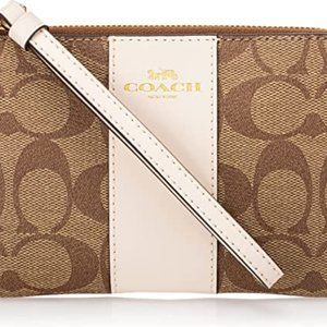 Brand New Brown & Ivory Stripe Zip Wristlet